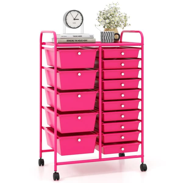 Praktisk rullande organisatörsvagn, 25x14.5x34.5 tum, Rosa