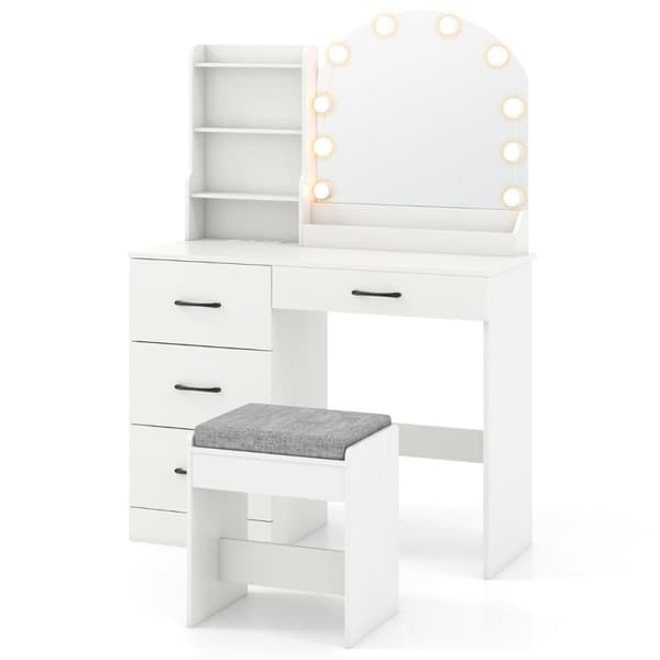 Sminkbord och pall set, 100x40x140 cm, Vit