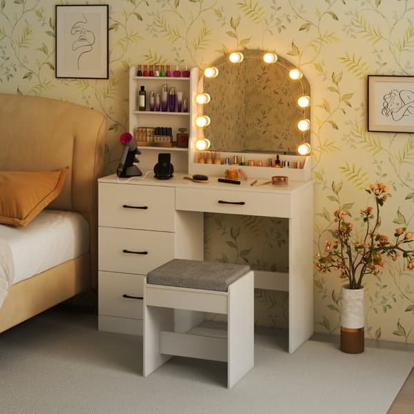 Sminkbord och pall set, 100x40x140 cm, Vit