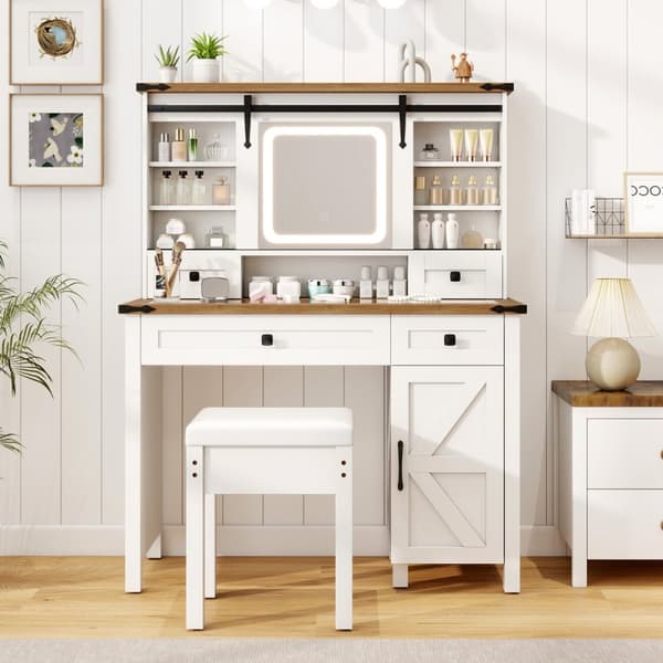 Sminkbord och pall, 107x40x138 cm, Vit