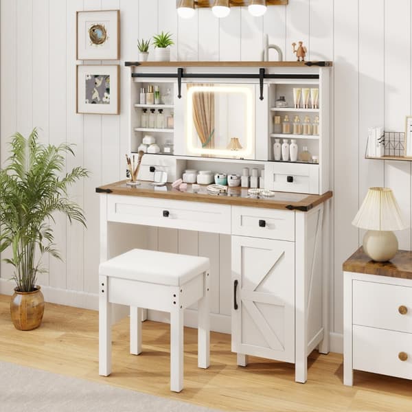 Sminkbord och pall, 107x40x138 cm, Vit
