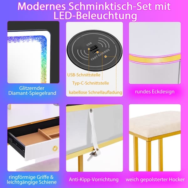 Sminkbord, 80x40x137 cm, Vit