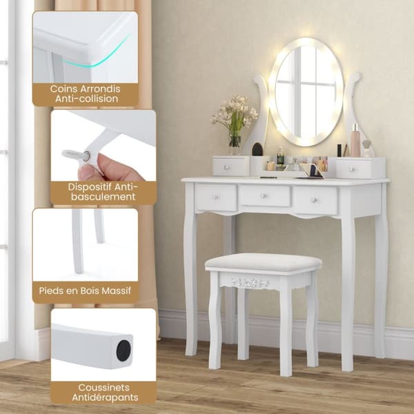 Toiletbord, 80x40x137 cm, Hvid