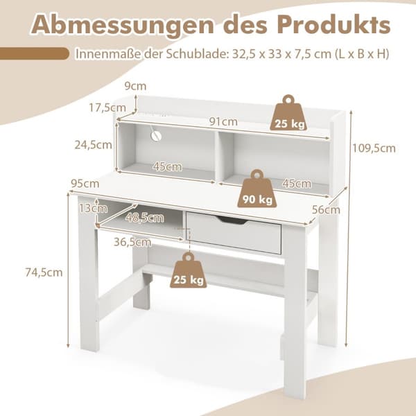 Skrivbord, 95x56x109.5 cm, Svart
