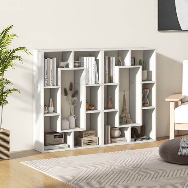 Geometrisk Bogreol, 24x8x35.5 tommer, Hvid