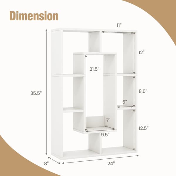 Geometrisk Bogreol, 24x8x35.5 tommer, Hvid