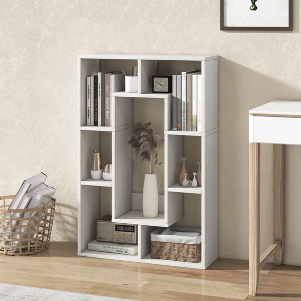 Geometrisk Bogreol, 24x8x35.5 tommer, Hvid