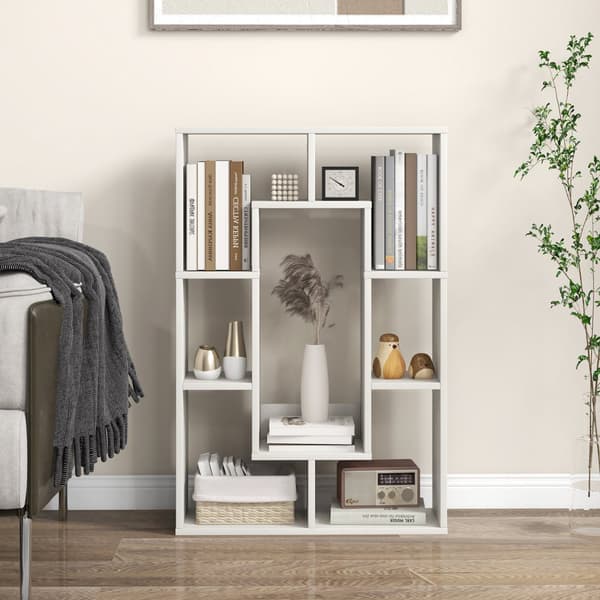 Geometrisk Bogreol, 24x8x35.5 tommer, Hvid