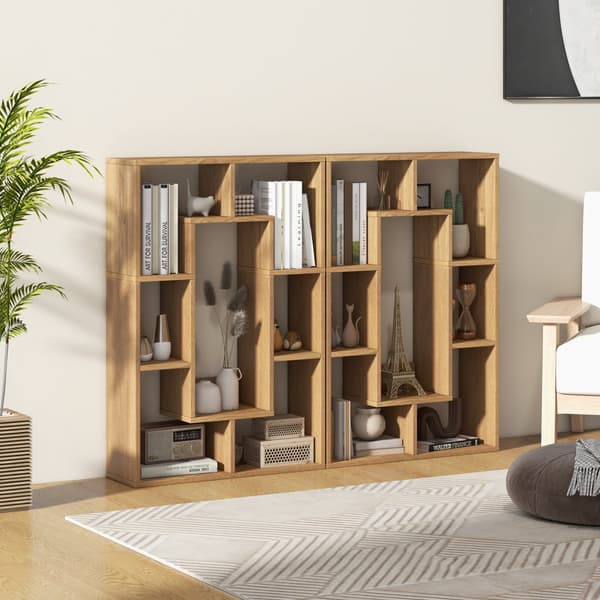 Geometrinen kirjahylly, 24x8x35.5 tuumaa, luonnonväri