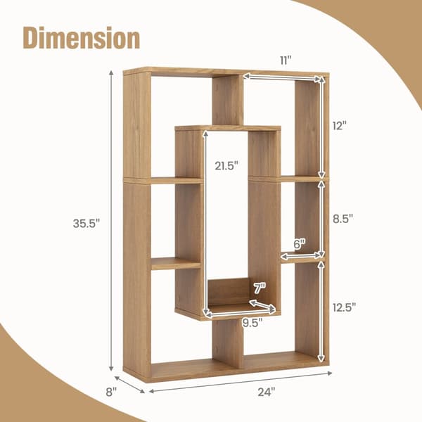 Geometrinen kirjahylly, 24x8x35.5 tuumaa, luonnonväri