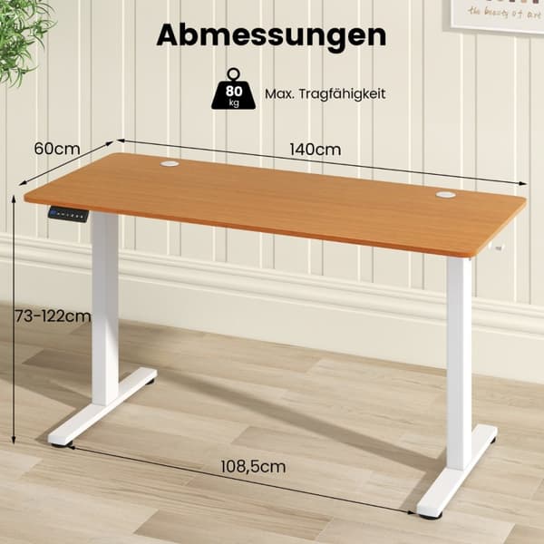 Höj- och sänkbart skrivbord, 140x60x73-122 cm, Naturfärgad