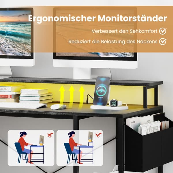 L-formet skrivebord, 120x80x87 cm, Sort