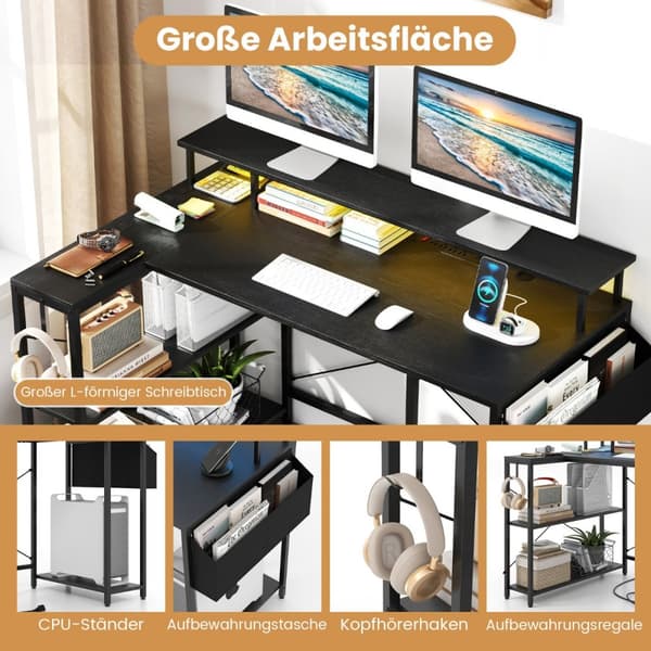 L-formet skrivebord, 120x80x87 cm, Sort