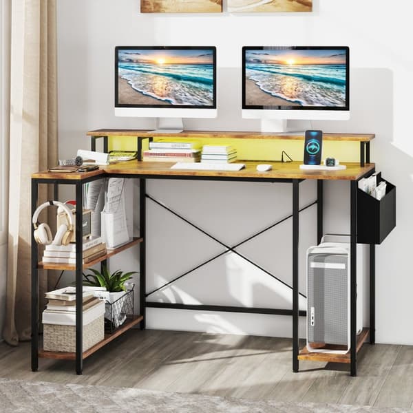 L-formad skrivbord, 120x80x87 cm, Rustik Brun & Svart