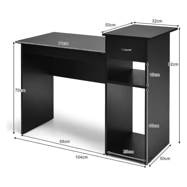 Datorskrivbord, 104x50x82 cm, Svart