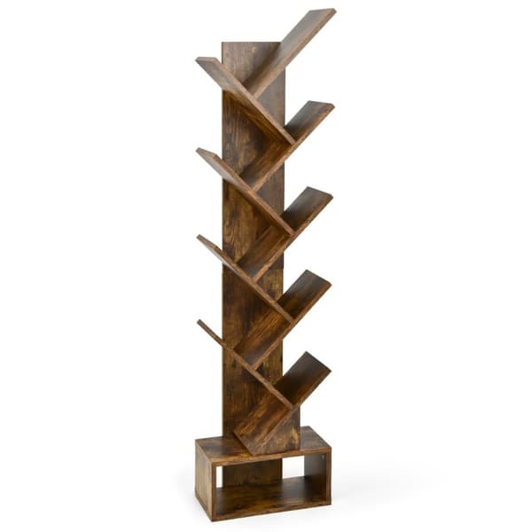 Kirjahylly, 10-tasoinen puuhylly laatikolla, 38x20x149.5 cm, ruskea