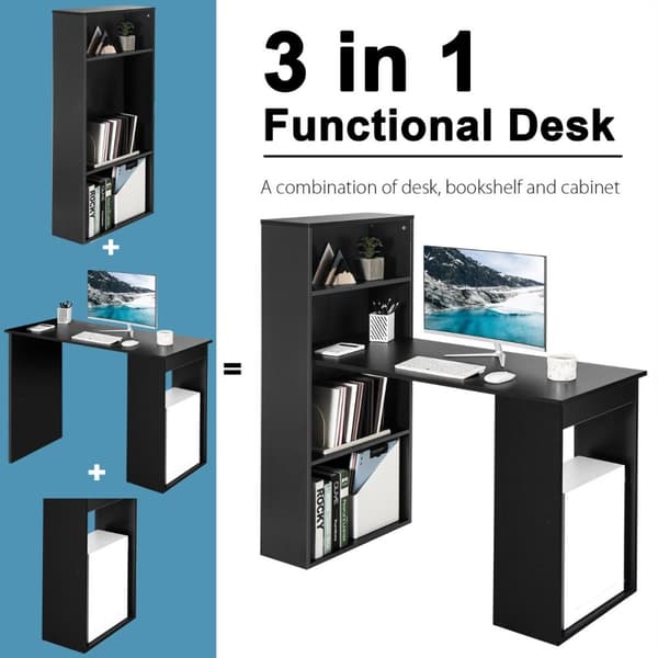 Computerskrivebord, 122x56x122 cm, Sort