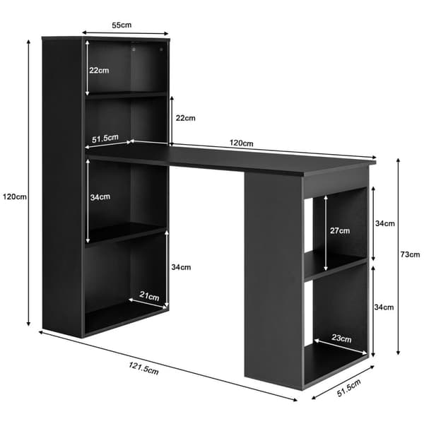 Computerskrivebord, 122x56x122 cm, Sort