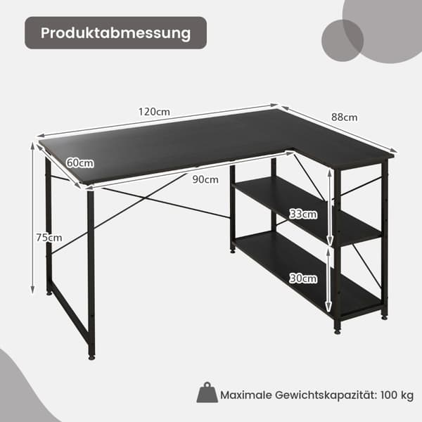 Hörnbord, 120x88x74,5 cm, Svart