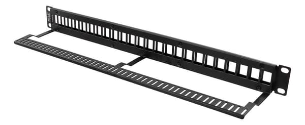 Patch panel 24 ports w/out connectors cable support 1U 19"