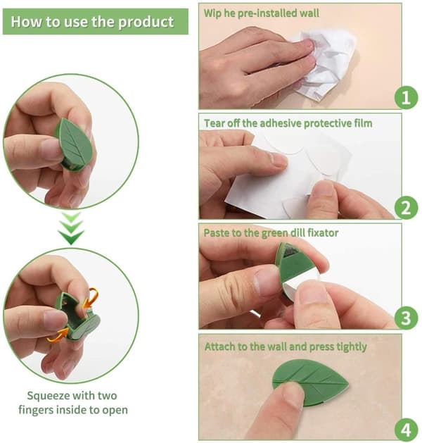 20st mångsidig osynlig lövformade växtklätterklämma med självhäftande tejp, miljövänliga material, lätt att installera