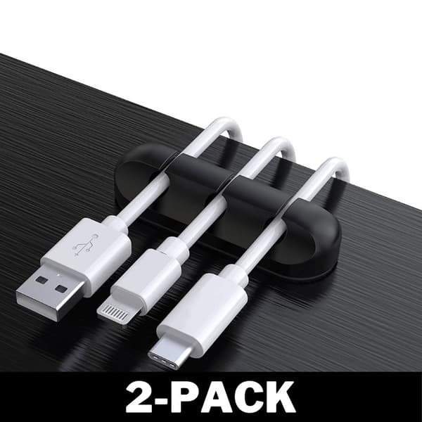 Kabelhållare med 3 fack Silikon - Självhäftande Svart 2-Pack