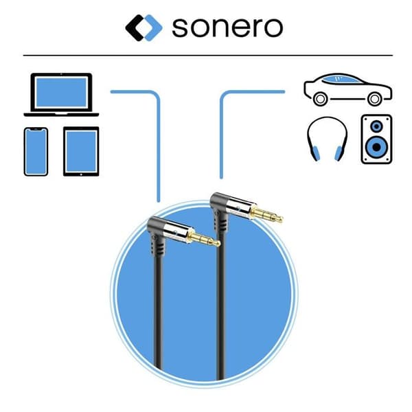 Sonero - S-AC520-005 - (R) premium ljudkabel med 2x 90 kontakter, 3,5 mm uttag, 0,50 m, guldplåtskontakter, svart