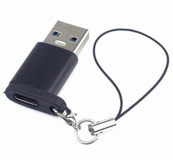Premiumcord USB 3.0 till USB-C-adapter, USB 3.0 typ A hane, USB 3.1 typ C hona, svart med hängande ögla.