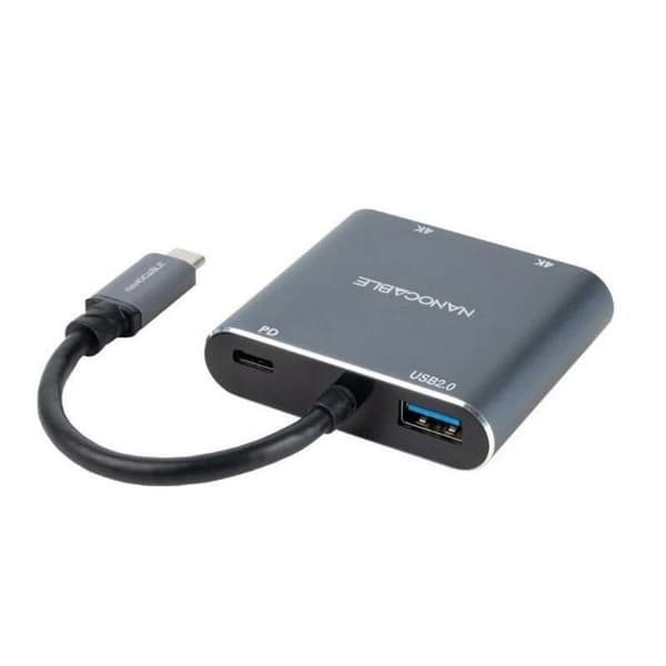 Tillbehör för nanokabelkabel - 10.16.4305 - NANOCABLE - USB-C till 2xHDMI/USB2.0/PD-omvandlare 15 cm, färggrå