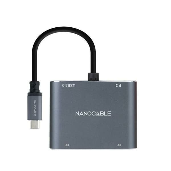 Tillbehör för nanokabelkabel - 10.16.4305 - NANOCABLE - USB-C till 2xHDMI/USB2.0/PD-omvandlare 15 cm, färggrå
