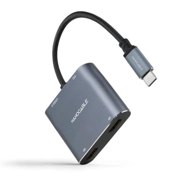 Tillbehör för nanokabelkabel - 10.16.4305 - NANOCABLE - USB-C till 2xHDMI/USB2.0/PD-omvandlare 15 cm, färggrå Grå