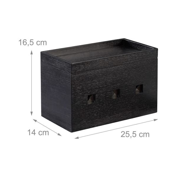 Relaxdays Bamboo Cable Box, Kompakt, Universal, Praktisk, Office Cable Organizer HxBxD: 16,5x25,5x14cm, Svart