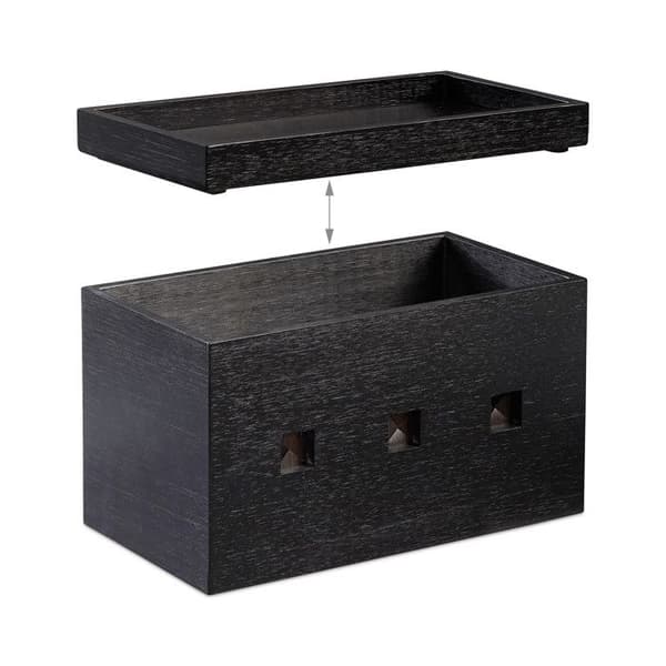Relaxdays Bamboo Cable Box, Kompakt, Universal, Praktisk, Office Cable Organizer HxBxD: 16,5x25,5x14cm, Svart