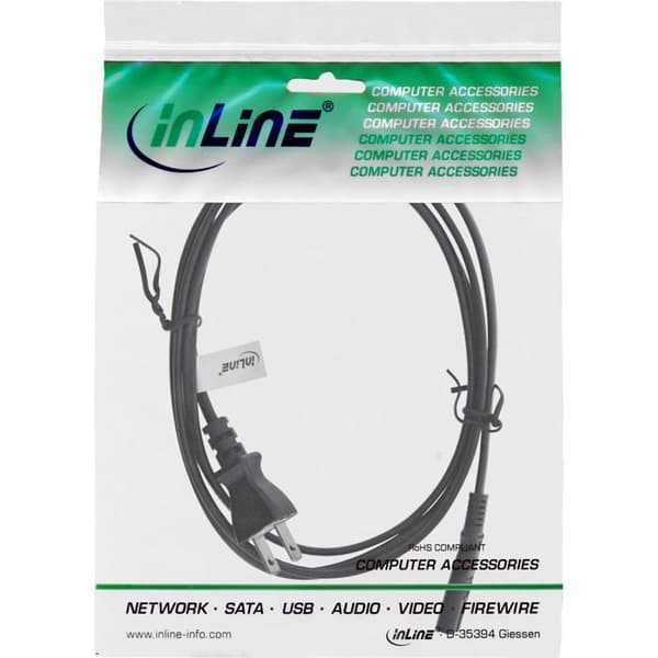 Tillbehör för Inline-kabel 16654P Strömkabel med Japan-kontakt till Euro 8 C7-kontakt Svart 1,8 m