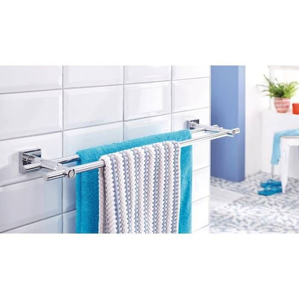 Tesa ® Hukk dubbel badhanddukstork, glänsande krommetallfinish, lim, ingen borrningsteknik, 50 mm