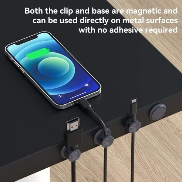 AGPTEK magnetisk buntband, set med 3 kabelhållare, magnetiska kabelklämmor för USB-kabel, laddningskabel, HDMI-kabel, svart