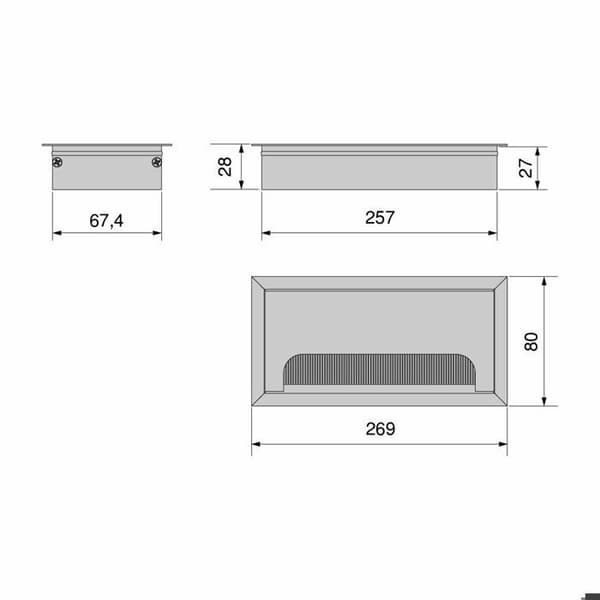 Kabelgenomgång - EMUCA - Quadrum - Rektangulär - Matt anodiserad aluminium - Fällbart lock