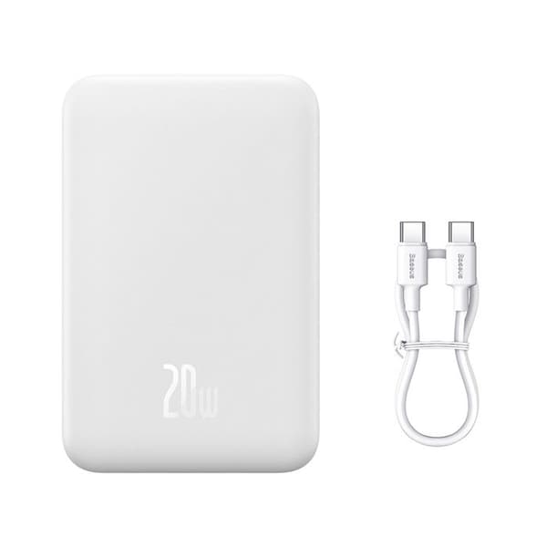 Power Bank Magnetic Mini 20000mAh 20W MagSafe Vit Med Kabel TYPE-C till TYPE-C 20V/3A/30CM Vit-PPCX150002