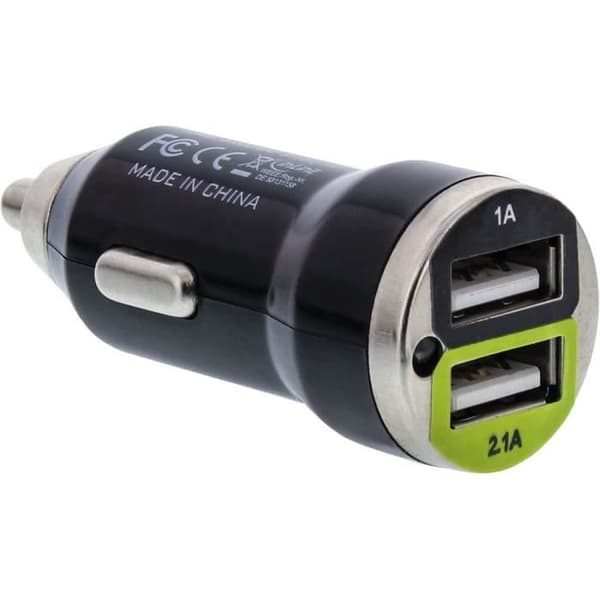 InLine® USB DUAL+ KFZ-Ladeset, strömadapter med 1 m spiralkabel, 12/24VDC till 5V DC/2.1A Svart