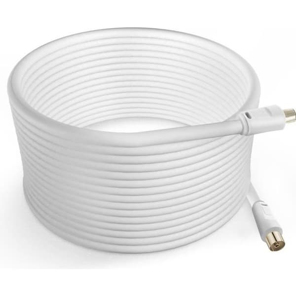 TV Antennakabel - LinQ - Hane Hona - 10m - Koaxial 9.5mm - Vit PVC