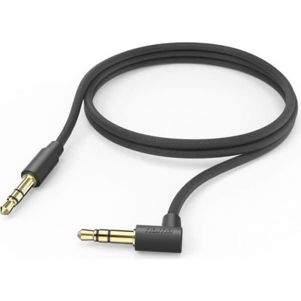 Hama Aux-Kabel 3,5 mm Klinke - 3,5 mm Klinke, 90° Winkelstecker, 1,0 m, Schwarz () - 00201528
