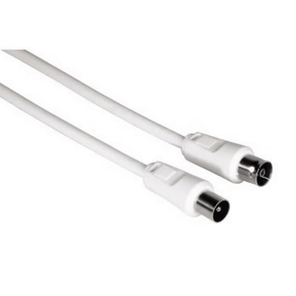 THOMSON-antennkabel, koaxial hane - koaxial hona, 5m, 80dB, Adapter inkl., Vit