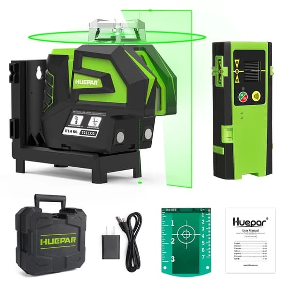 Grøn Laser Niveau, Selvnivellerende, Li-ion Batteri, Laser og modtager