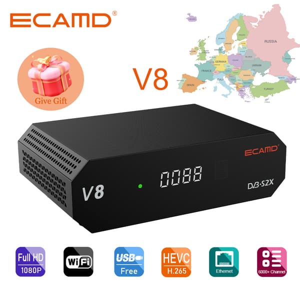 Satellitmottager, indbygget 2.4G WiFi, understøtter streamingindhold,ECAMD V8