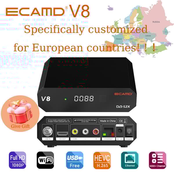 Satellite-modtager, DVB-S/S2/S2X understøttelse, indbygget 2.4G WiFi,ECAMD V8