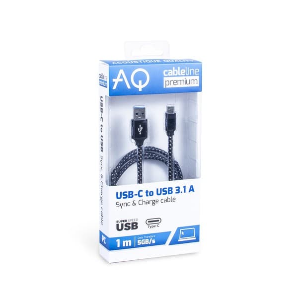 USB-C (hane) - USB 3.0 A (hane)-kabel, längd: 1,8 m AQ Premium
