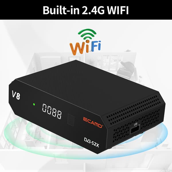 Satellitmottager, indbygget 2.4G WiFi, understøtter streamingindhold,ECAMD V8