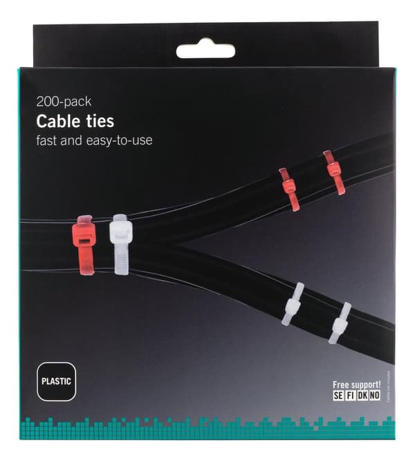 Cable ties, 100mm & 200mm, 200-pack, red/white