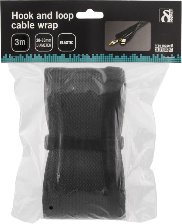 Nylon cable wrap, hook and loop fastener, 3m, black