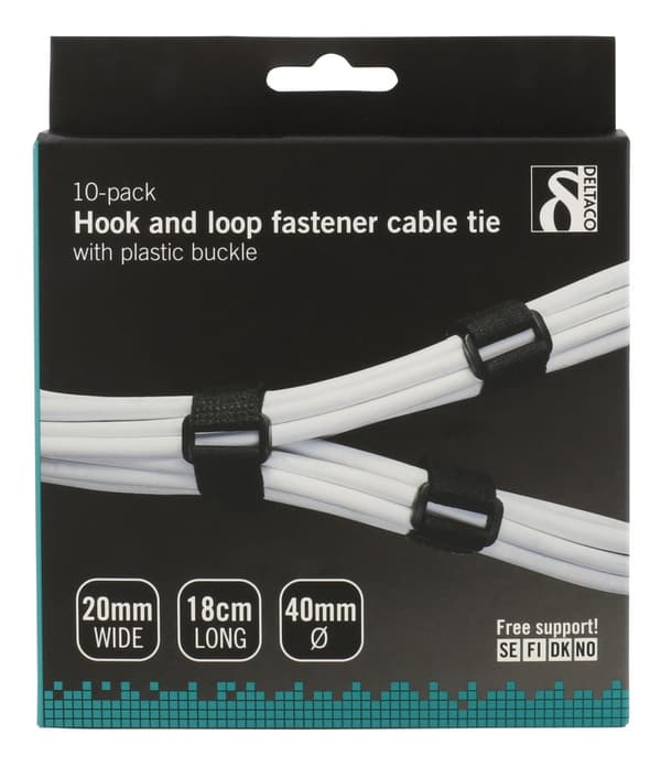 Hook loop fastener cable ties width 20mm 18cm 10pack